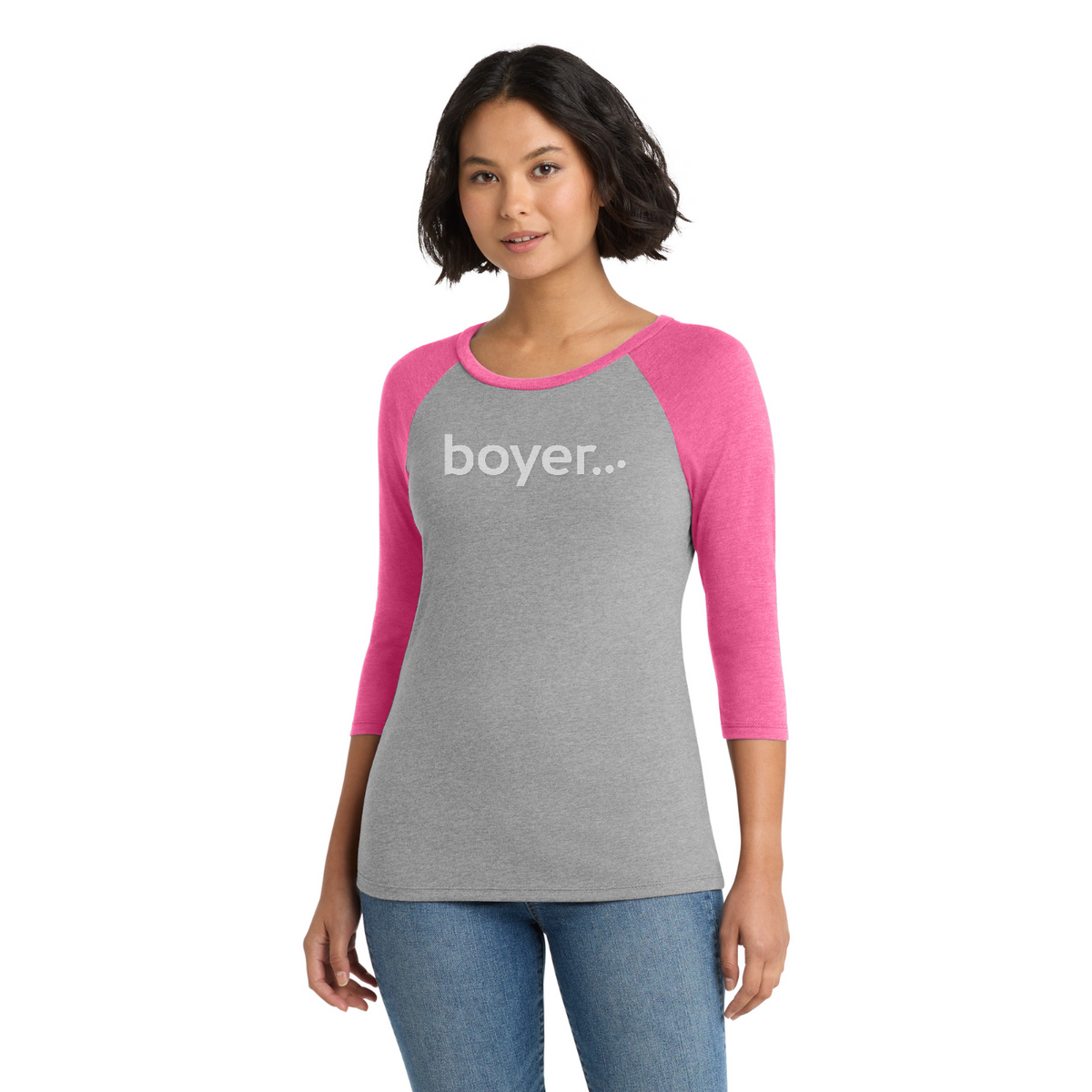 District Women's Perfect Tri 3/4-Sleeve Raglan — model