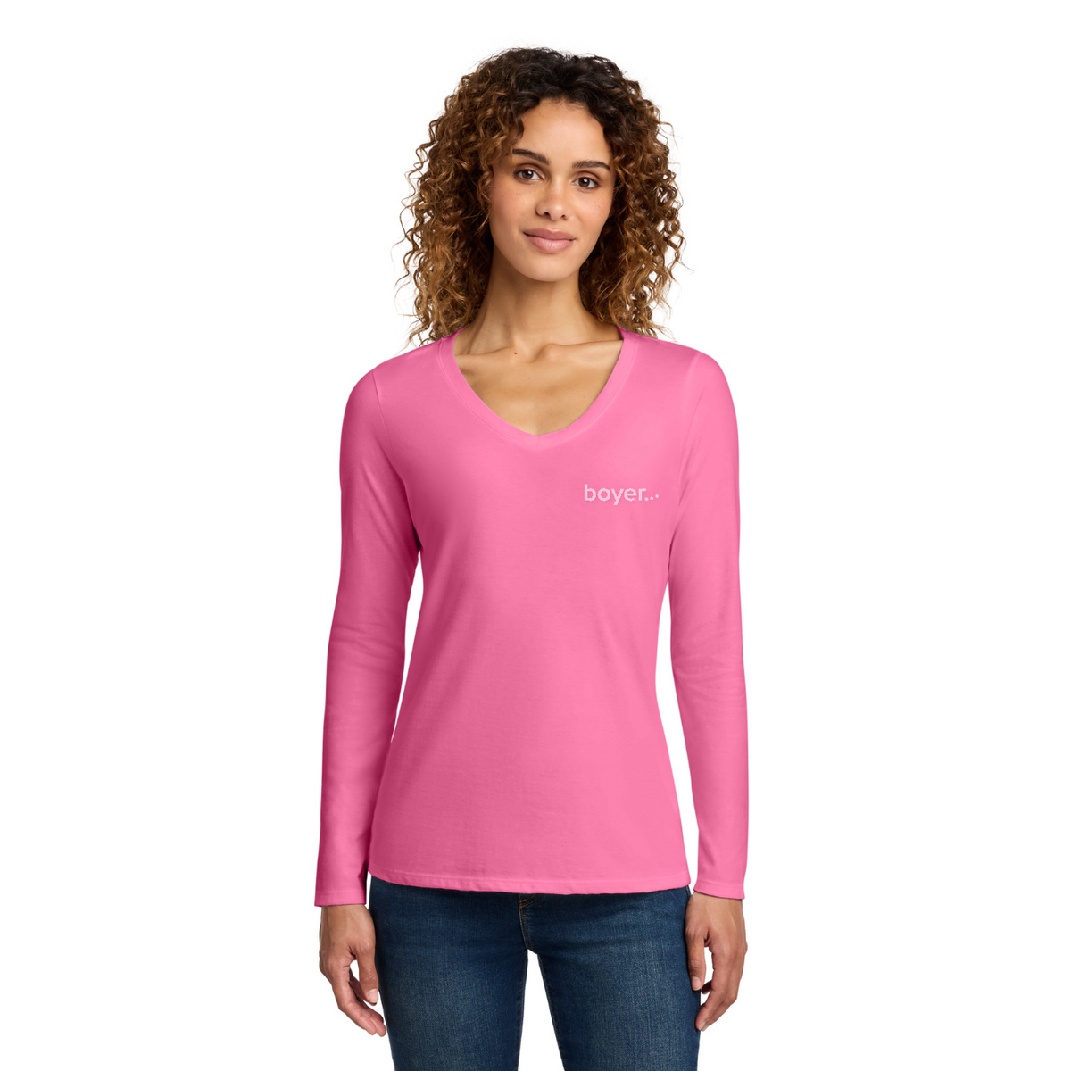 Port & Co Women's Long Sleeve Fan Favorite V-Neck Tee — model