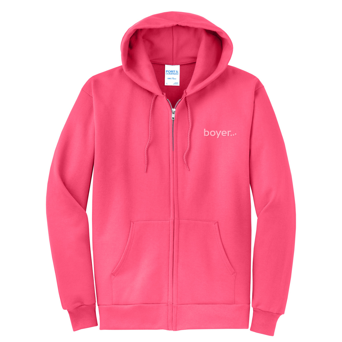 Port & Co Core Fleece Full-Zip Hooded Sweatshirt — Neon Pink