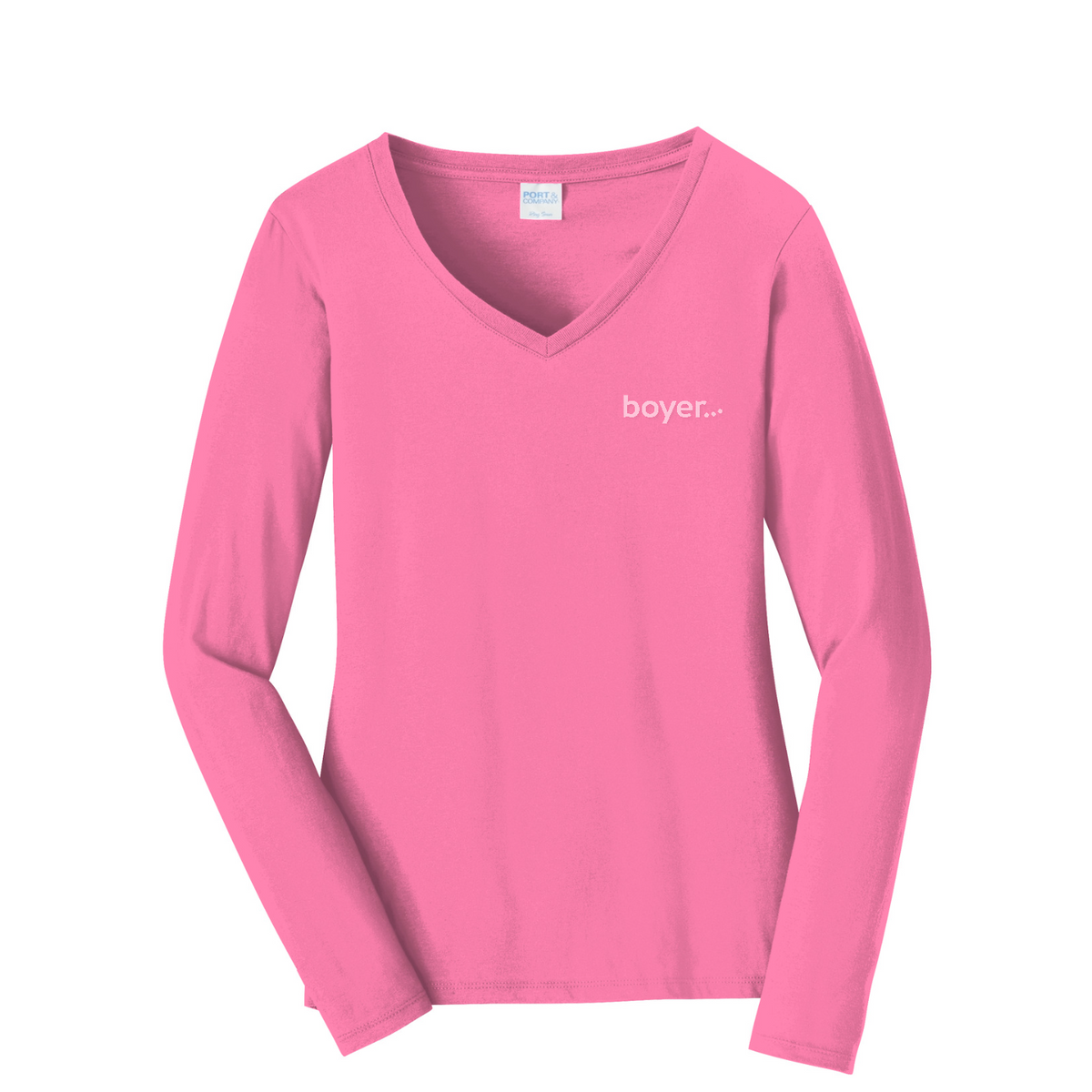 Port & Co Women's Long Sleeve Fan Favorite V-Neck Tee — New Pink
